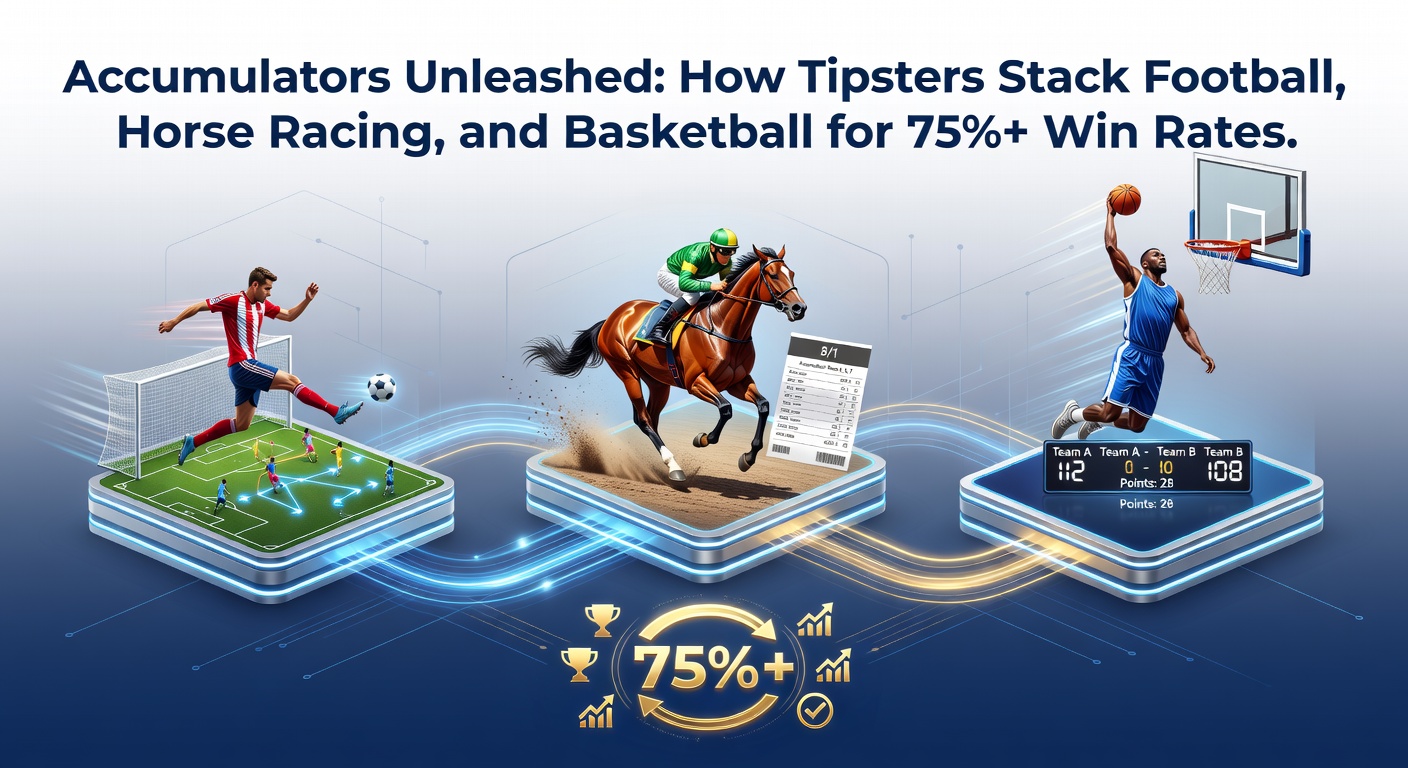 Tipsters analyzing accumulator bets across football, horse racing, and basketball matches on multiple screens