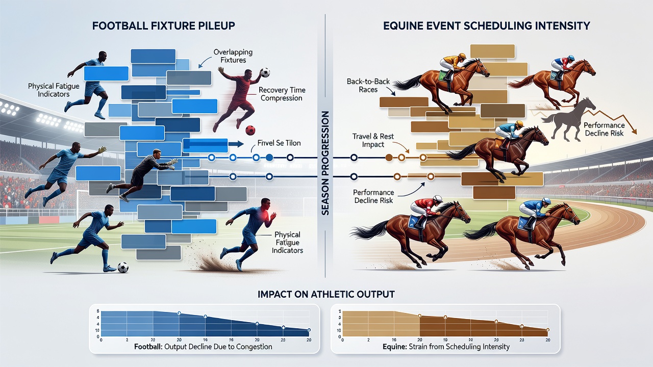Racehorses recovering after consecutive starts and football squad rotation charts