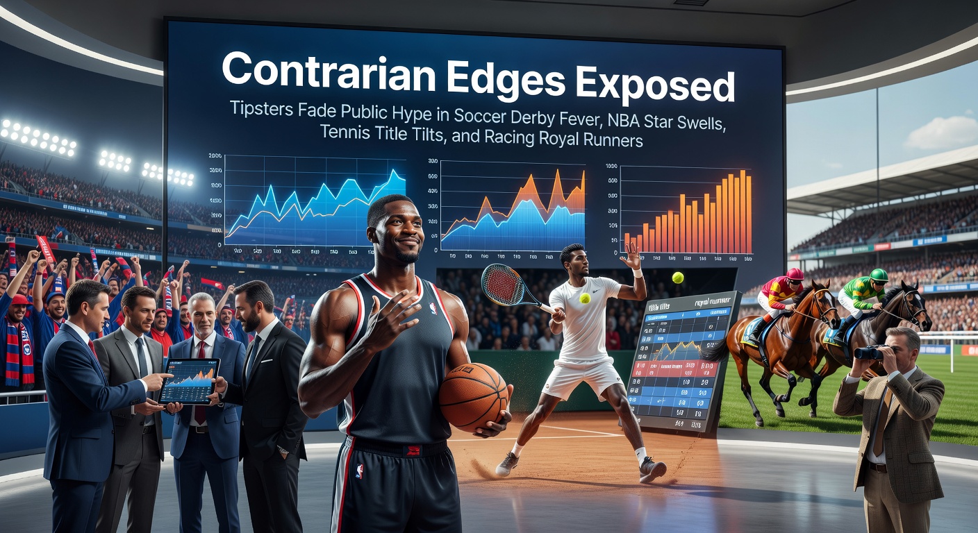 Tipsters analyzing betting lines during a heated soccer derby match, highlighting contrarian strategies against crowd favorites