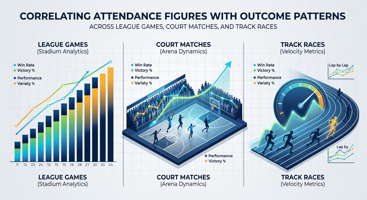 Graphs and charts showing attendance data correlated with win rates in football leagues, tennis matches, and horse racing events