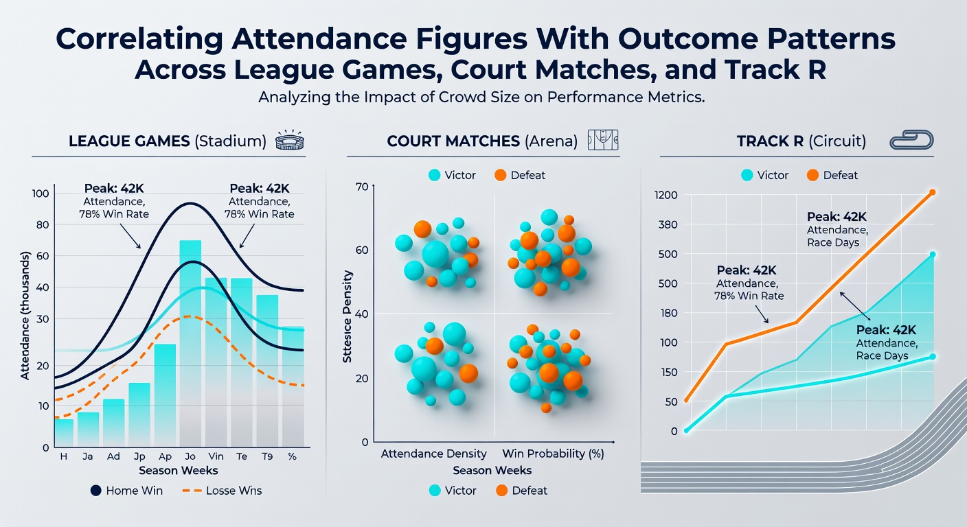 Data visualization comparing attendance levels to outcome percentages in soccer, tennis, and horse racing competitions
