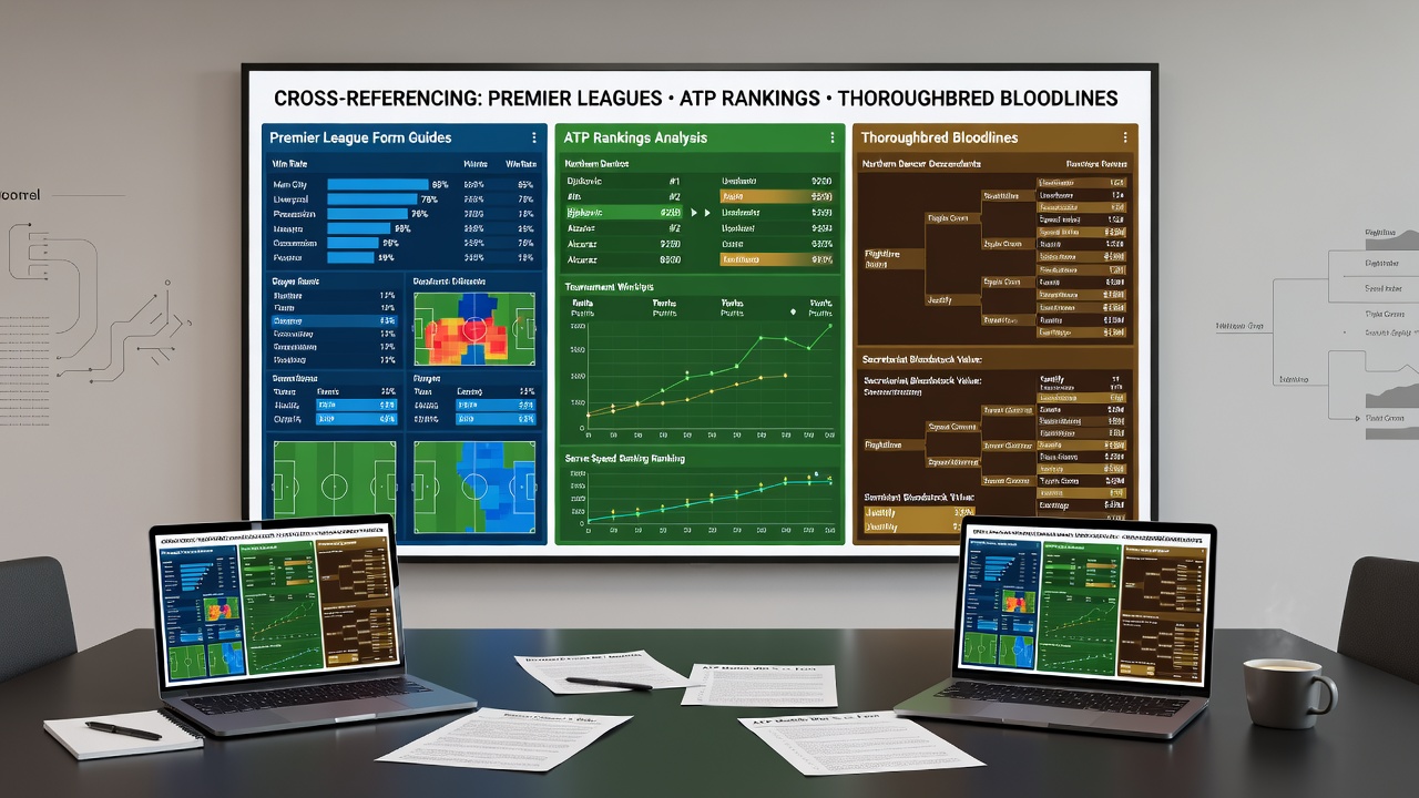 Analysts cross-referencing ATP player rankings with thoroughbred pedigree charts during accumulator planning