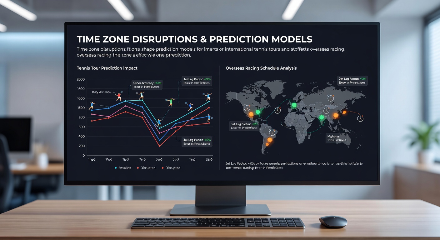 Data visualization of prediction model adjustments for time zone effects in global sports