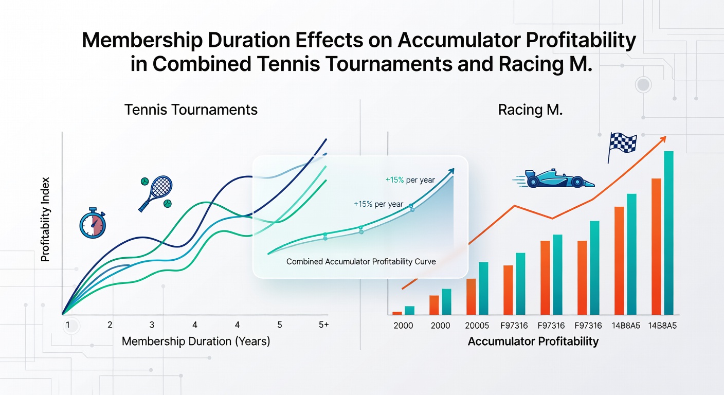 Infographic displaying profitability curves for short-term versus long-term members in hybrid tennis and racing accumulators