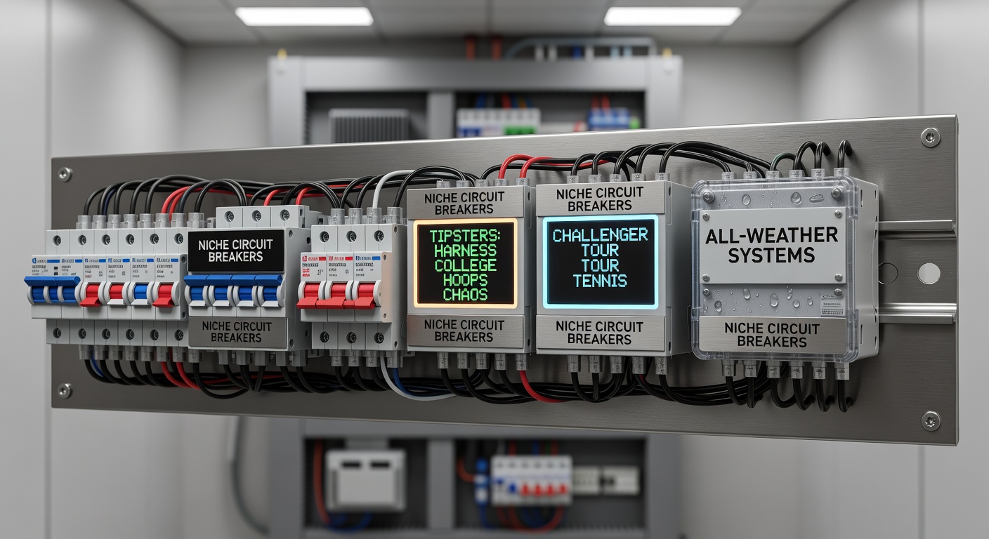 Close-up of Challenger Tour tennis match with players in intense rally, overlaid with parlay odds and tipster notes