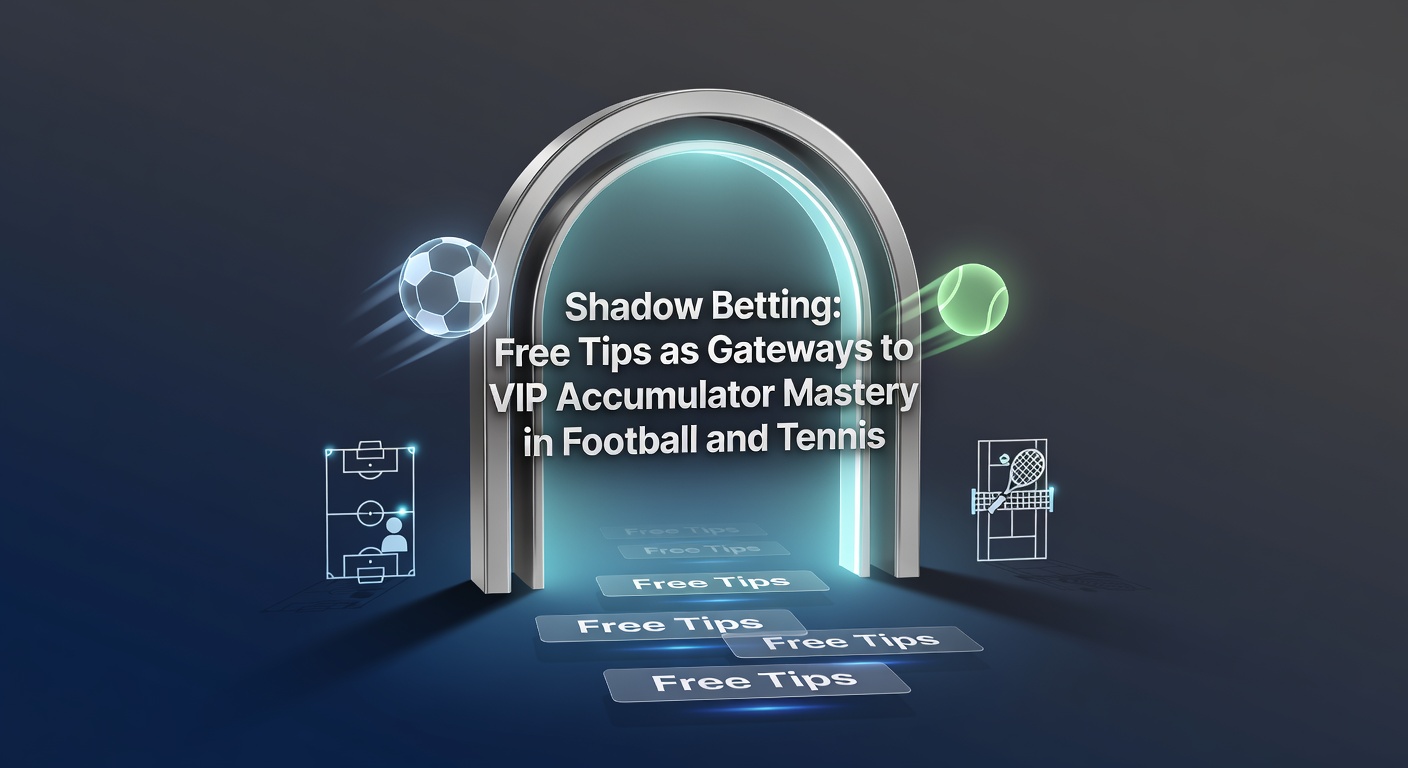 Illustration of shadowy betting paths leading from free tips to stacked accumulator wins in football matches and tennis courts