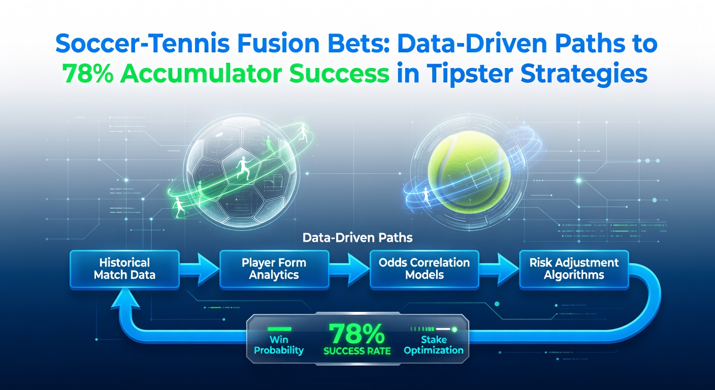 Graphic showing intertwined soccer ball and tennis racket with accumulator bet charts overlayed, highlighting fusion strategies