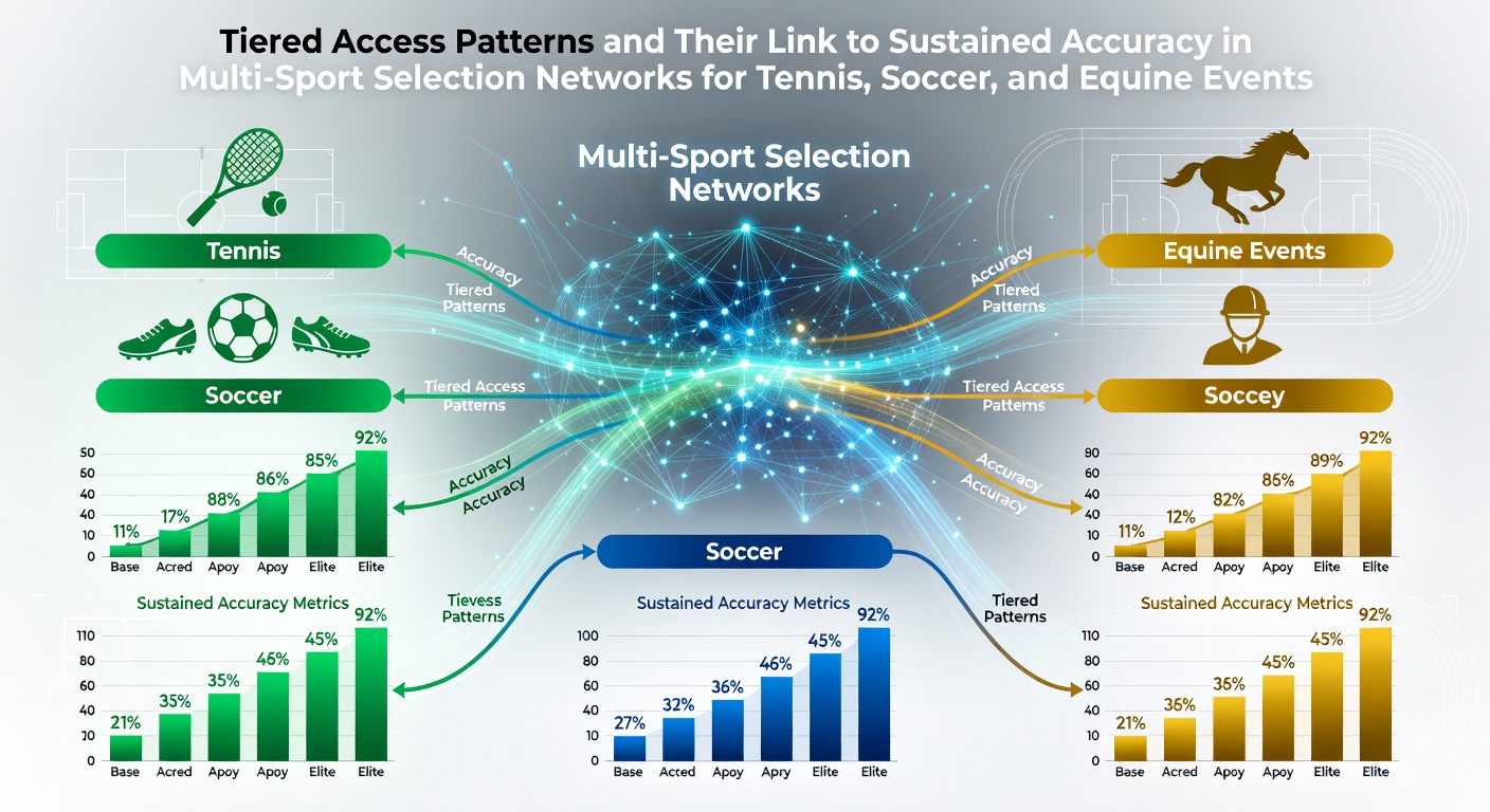 Diagram showing tiered access levels in multi-sport prediction networks connecting tennis, soccer, and equine events