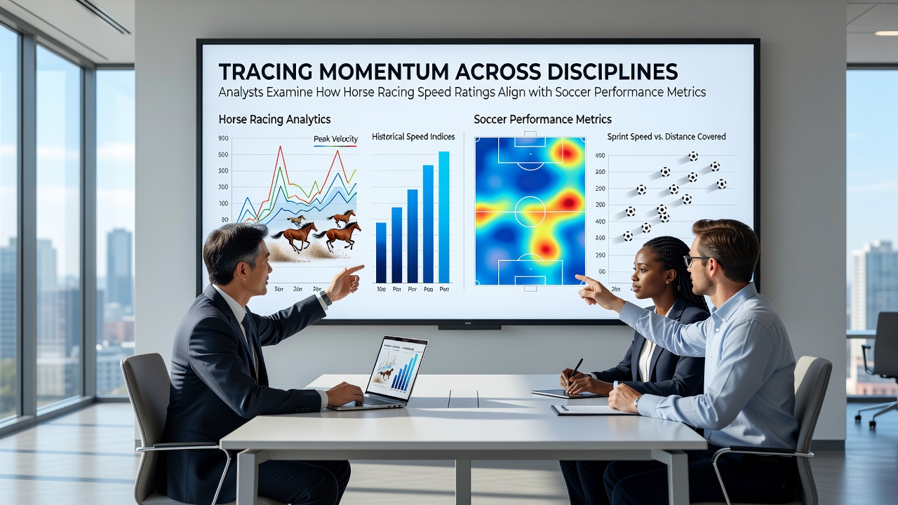 Data scientists overlaying momentum curves from horse races and soccer matches during a validation session