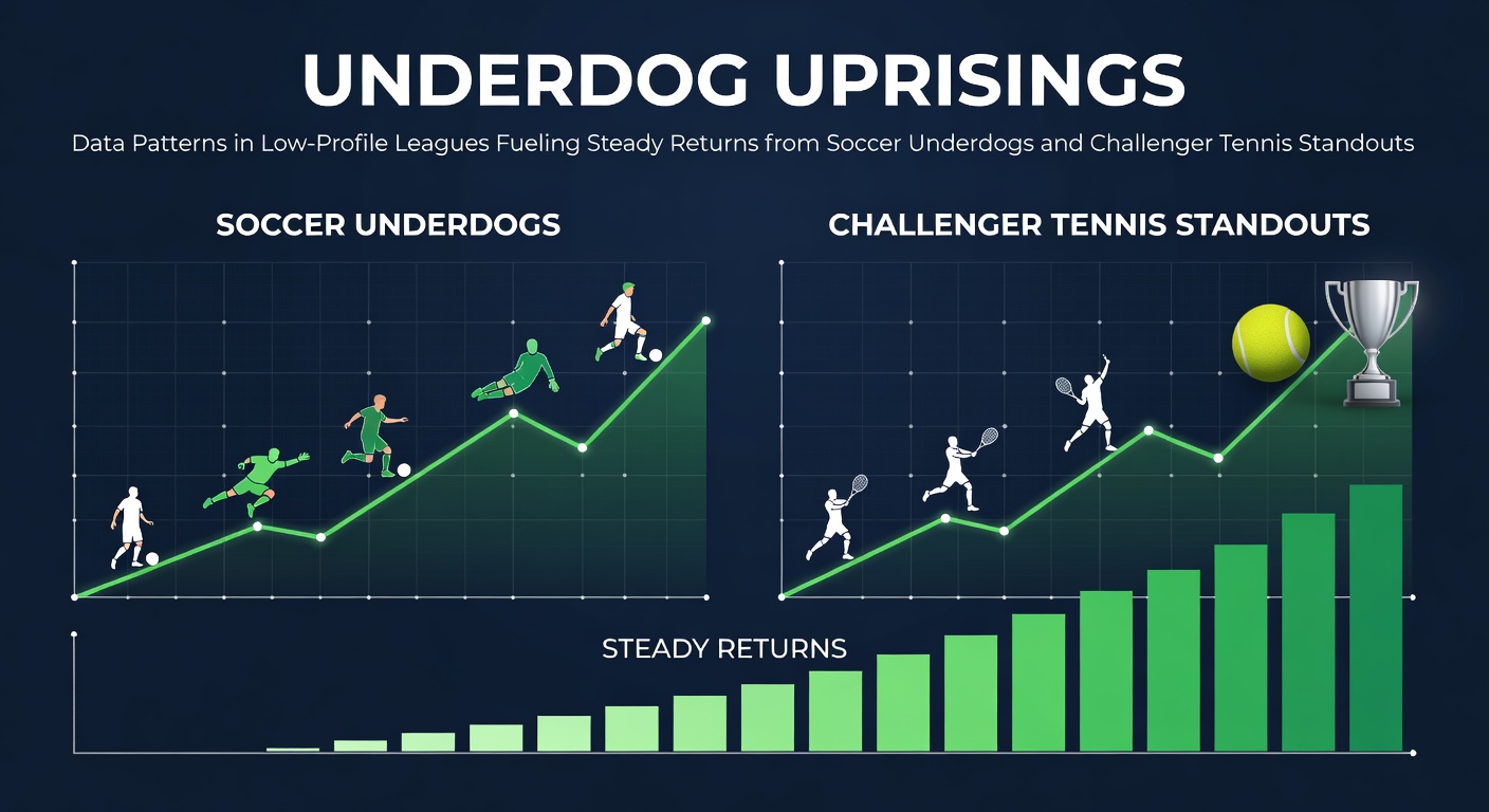 Graph showing underdog win rates in low-profile soccer leagues and challenger tennis matches over the past five seasons, highlighting upward trends in returns for bettors