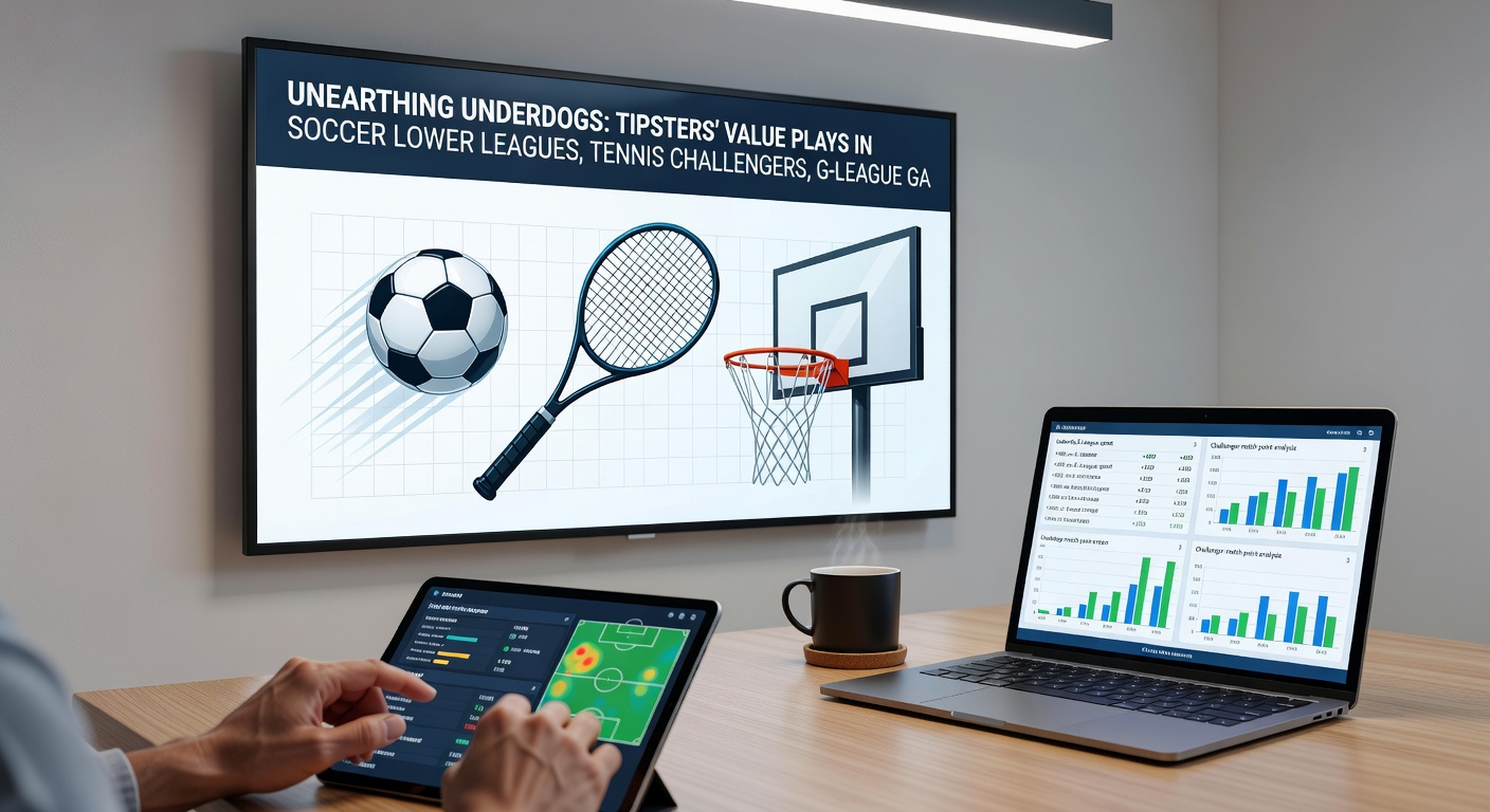 Tennis challenger match underdogs celebrating a break point win, with tipster notebook showing odds analysis in foreground