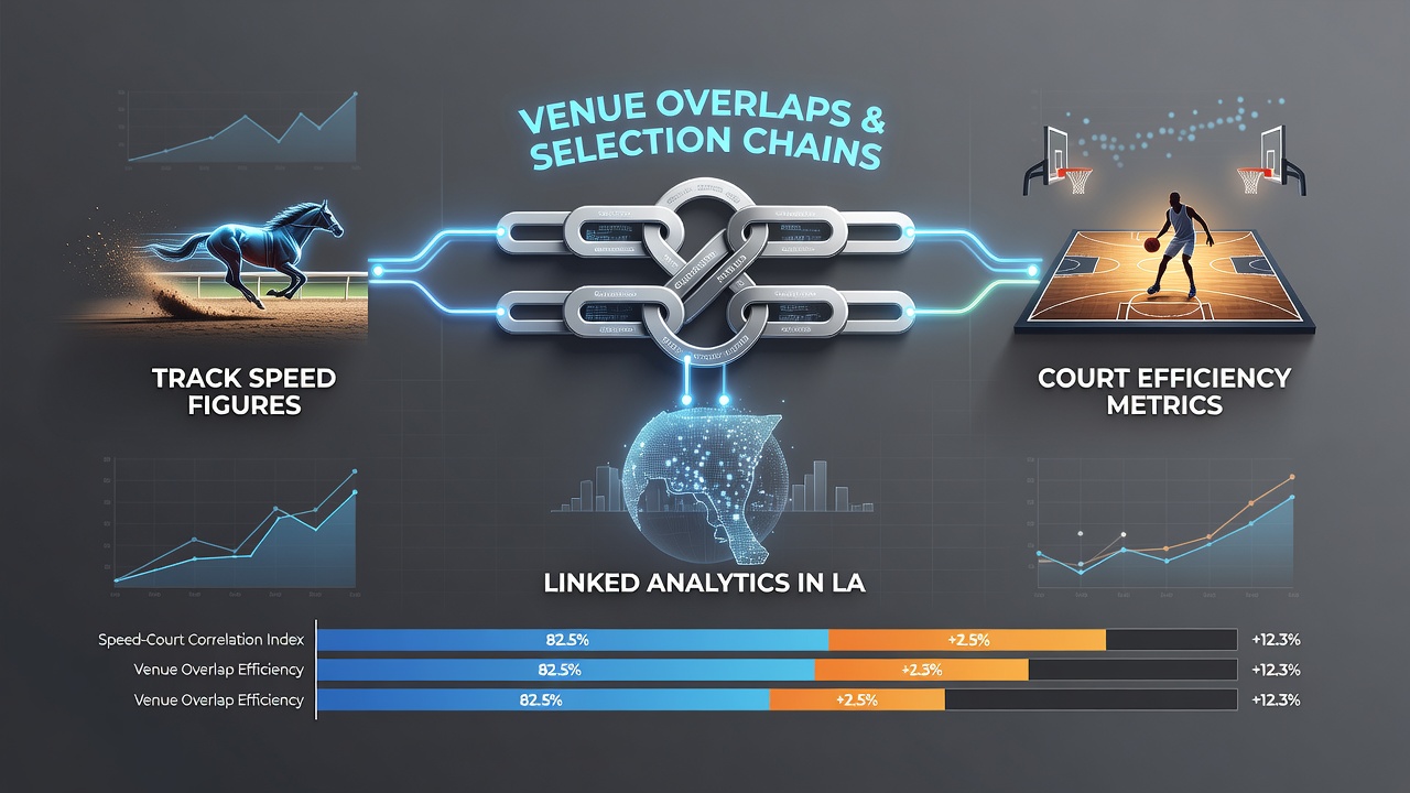 Data visualization of selection chains connecting track speed figures to tennis court efficiency metrics