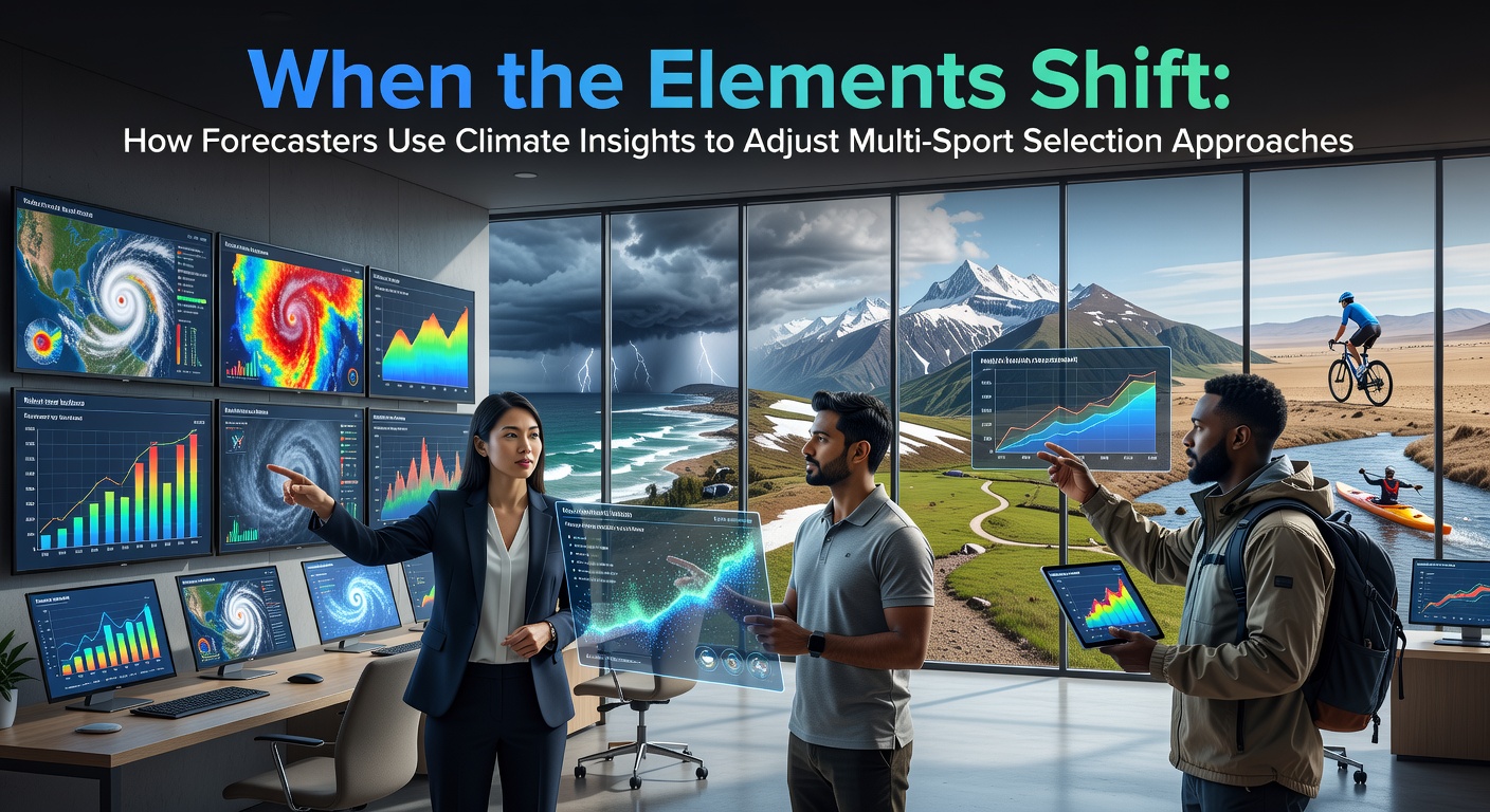 Climate data visualization showing temperature shifts and weather patterns impacting sports event planning and athlete selection decisions
